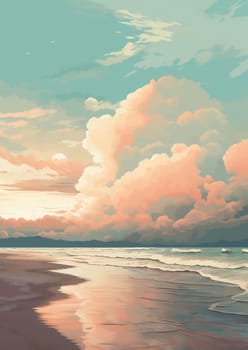 Coastline island water art sea background horizon illustration landscape sunrise beach vacation sun sky sunset seascape blue travel summer ocean coast cloud nature