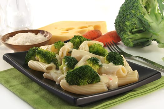 Tortiglione with broccoli cheese sauce