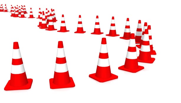 3D construction sites pylons in row 01