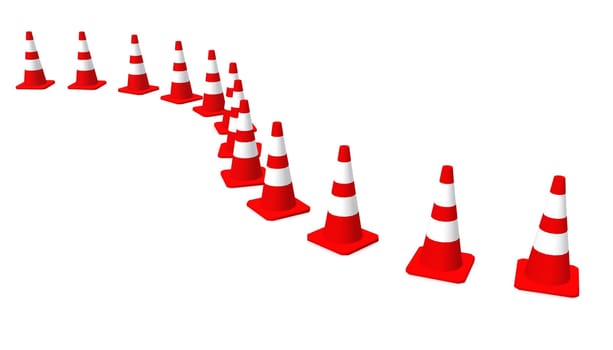 3D construction sites pylons in row 02
