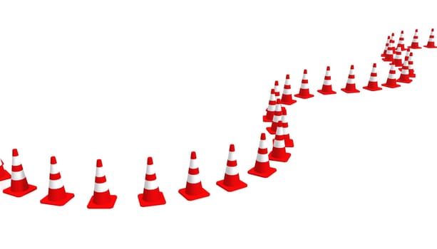3D construction site pylons in row 04
