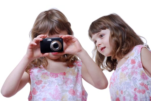 Twins with digital camera