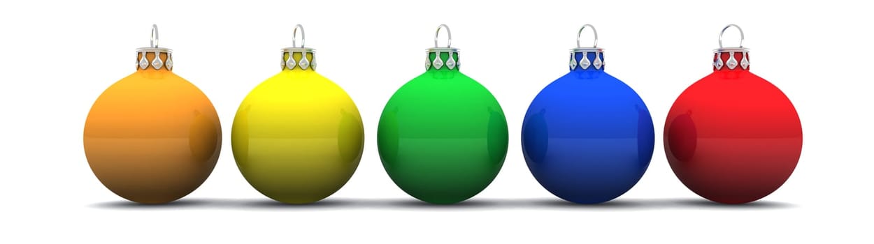 Colorful Christmas baubles in row 02