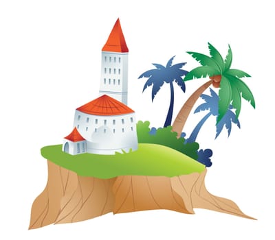 island and castle,Coconut tree