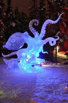 Blue Ring Octopus Ice Sculpture
