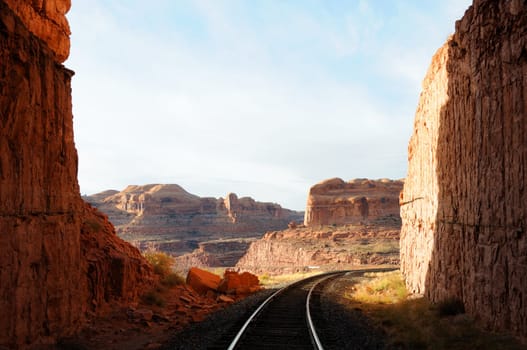 Railroad Through Remote Desert Canyon