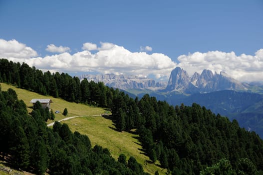 View from the Alpe di Villandro to the Dolomites