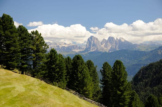 View from the Alpe di Villandro to the Dolomites