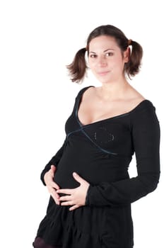 Portrait of pretty pregnant woman in black dress