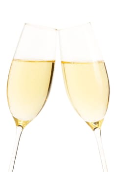 Two slanted champagne glasses