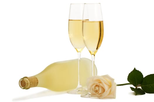 Champagne Cellar with White Rose Champagne Bottle