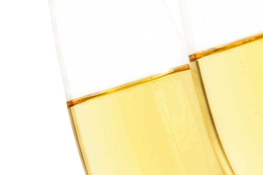 Two slanted champagne glasses