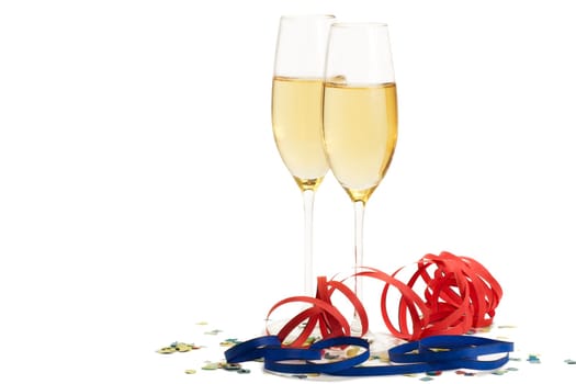 Sparkling wine between confetti and streamers