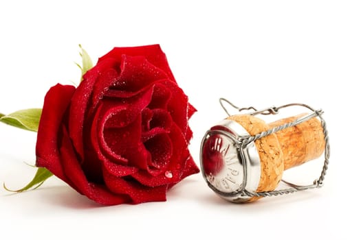 Champagne cork with red rose