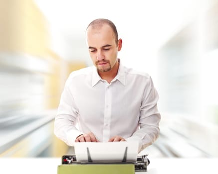 man use typewriter and abstract speed image background