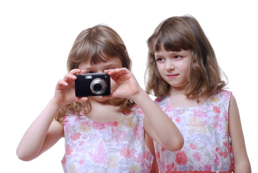 Twins with digital camera