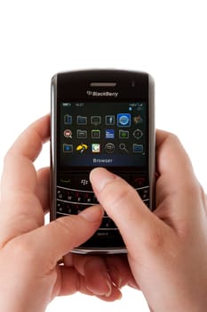 Blackberry smartphone user hands