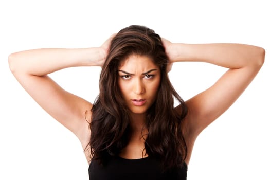 Mad woman holding head
