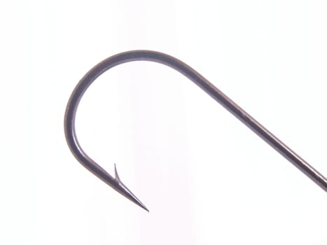 Fishing hook on a plain white background.