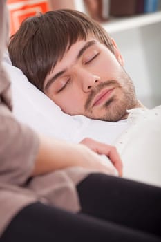 man sleeping at home