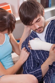 man with plaster bandage
