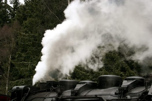 Smoke cloud of a steam locomotive (Brocken railway)