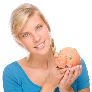 Woman with piggy bank