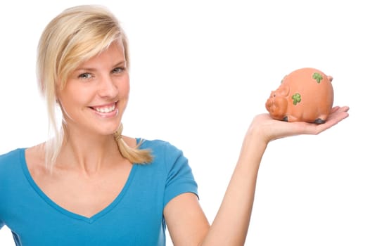 Woman with piggy bank