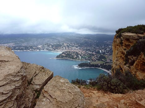 View of Cassis village from the mountain, France
