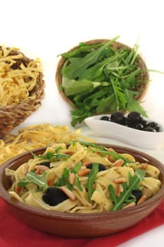 Ribbon noodles with arugula