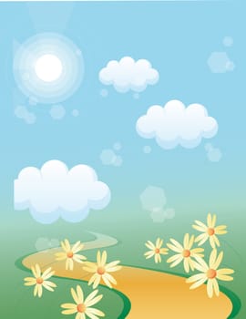 Country road,blue sky,flower