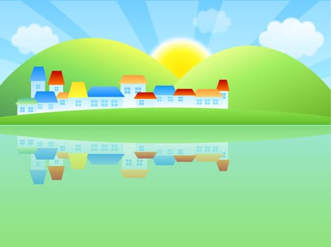 Villages,mountain,sun,light,spring
