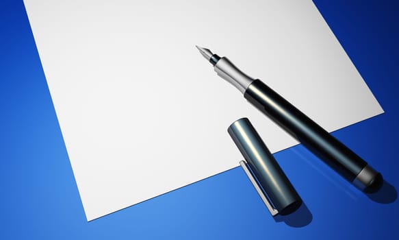 Letter with fountain pen on blue 02