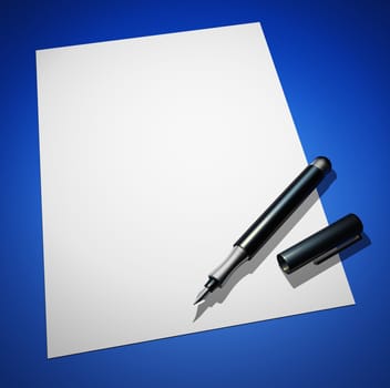 Letter with fountain pen on blue 01