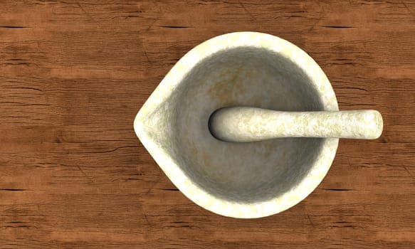 Stone mortar on wood from above 01