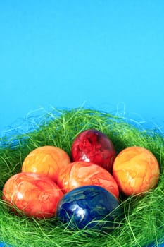 six colored Easter eggs