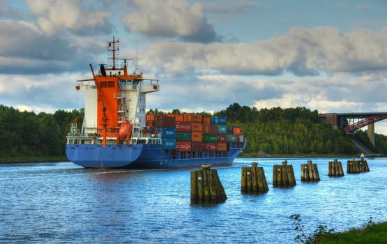 Container ship in the Kiel Canal