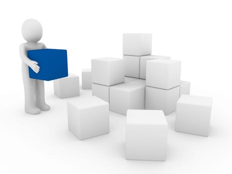 3D Human Cube Blue