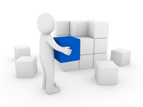 3D Human Cube Blue