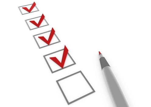3d check box red pen white background