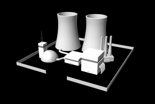 3D nuclear power plant on black 01