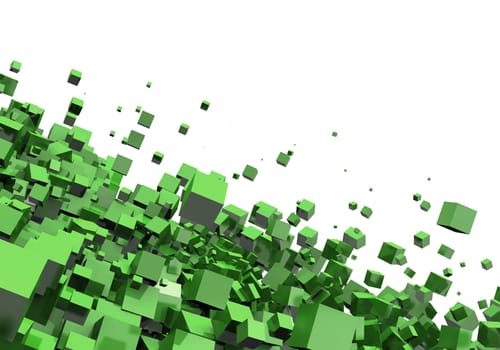 3D Flying Cubes Green 02