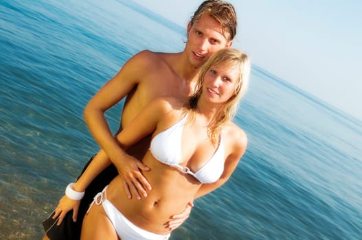 Loving couple in the sea