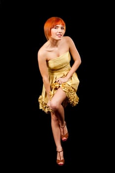 Redhead in yellow dress