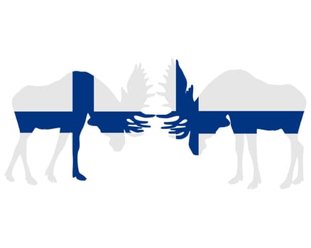 Fighting moose in Finland flags