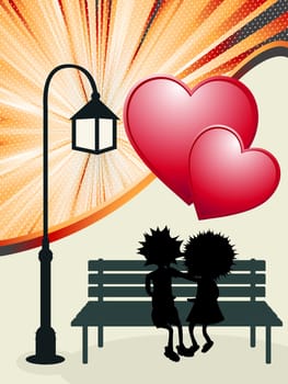 Valentine&#039 s Day post card, romantic layout with couple in love