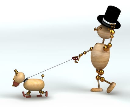 wood man and dog 3d rendered