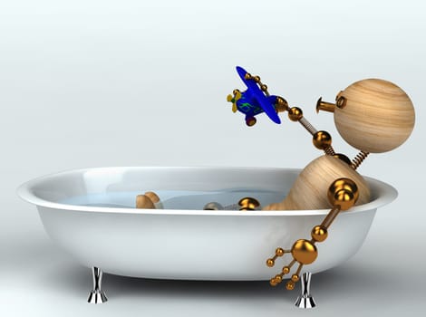 wood man with old bath
