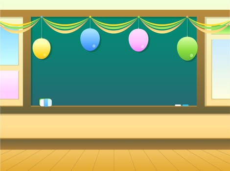 classroom with ballon for celebration