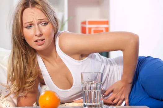 woman with stomach pain
